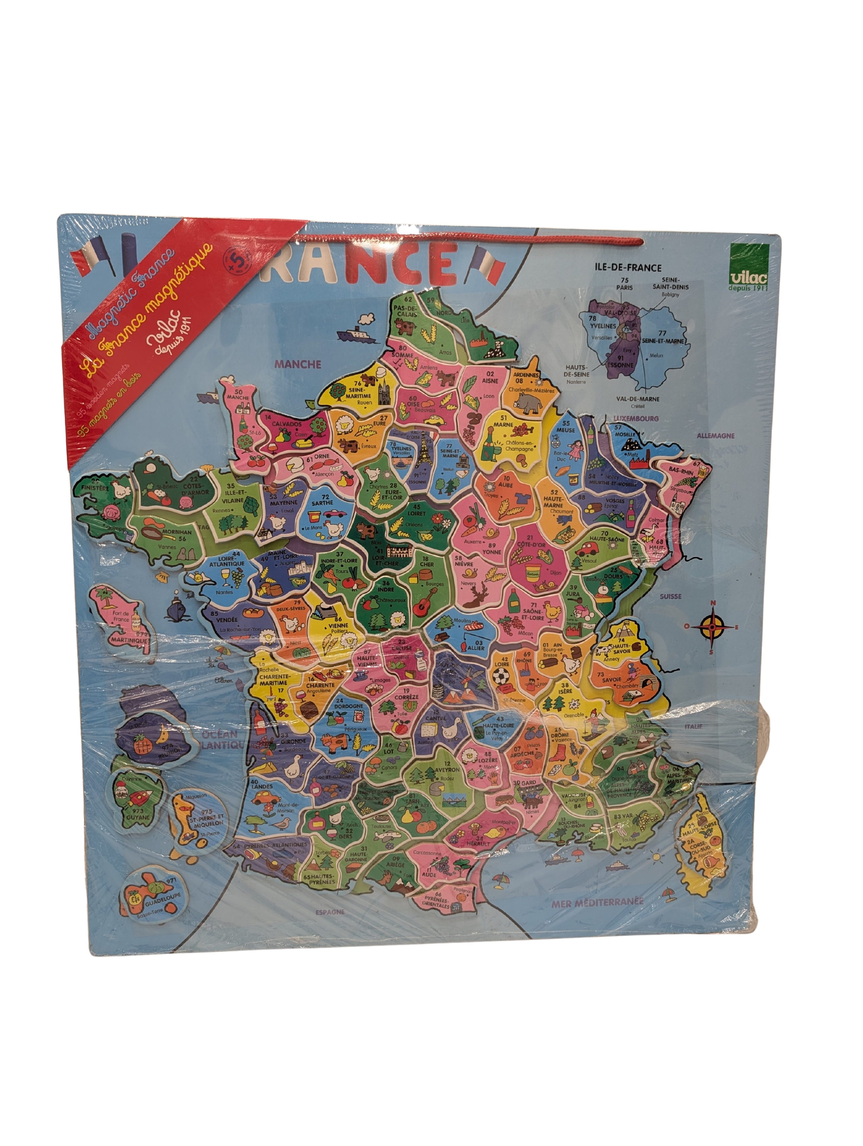 Vilac – Carte de France magnétique en bois – 95 magnets
