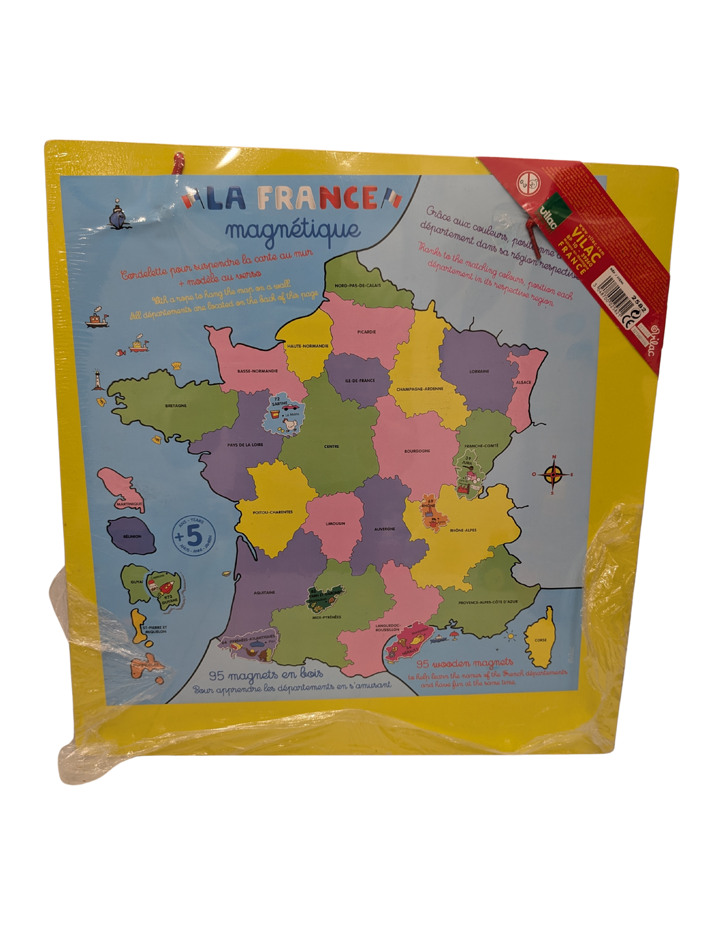 Vilac – Carte de France magnétique en bois – 95 magnets