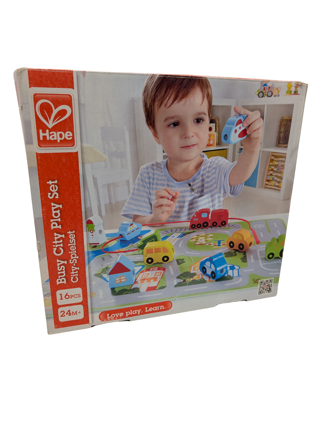 Hape Busy City Play Set – Tapis de ville avec véhicules en bois – 16 pièces
