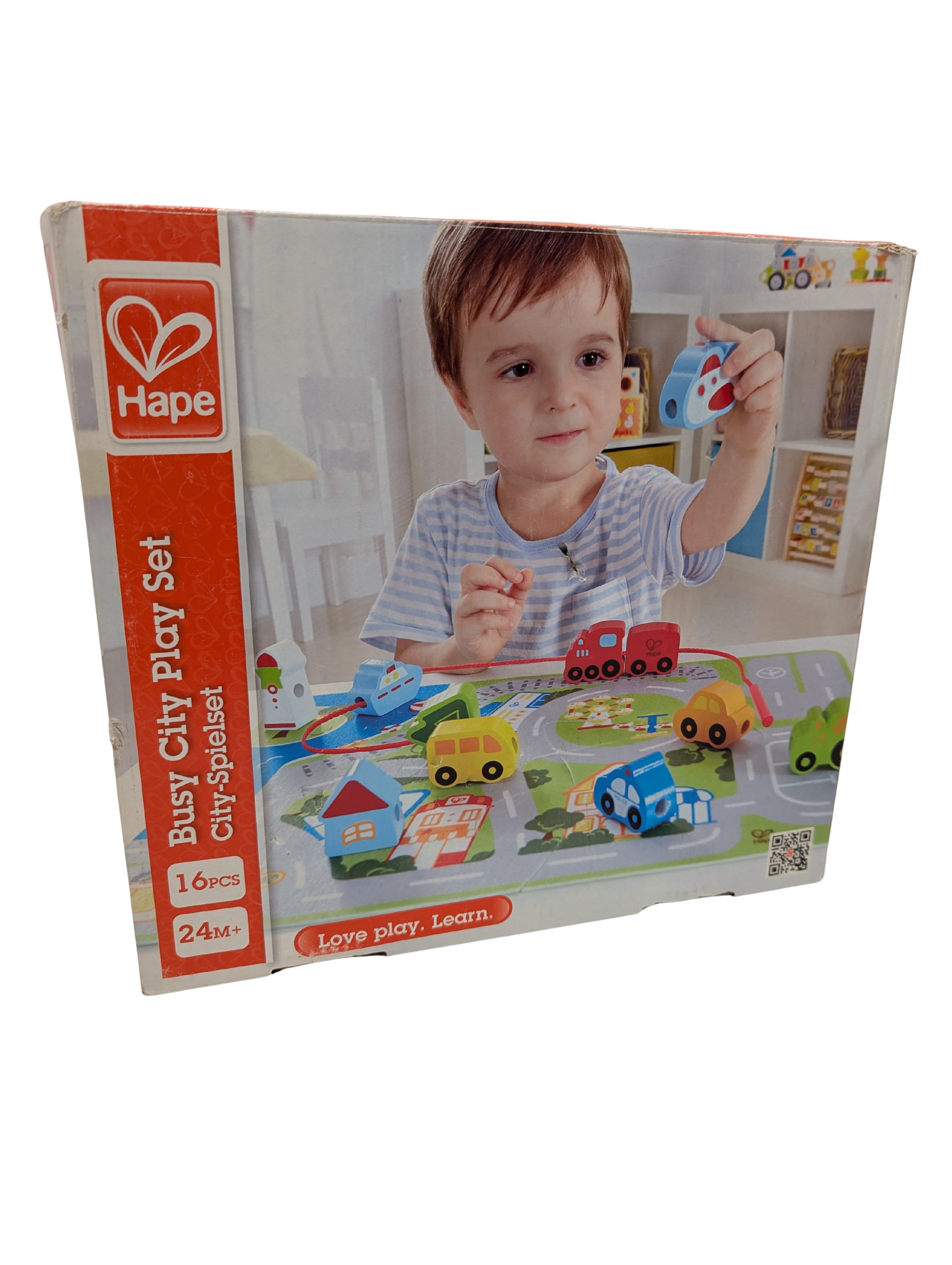 Hape Busy City Play Set – Tapis de ville avec véhicules en bois – 16 pièces