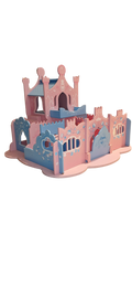Papo – Château en bois rose et bleu avec balancçoire