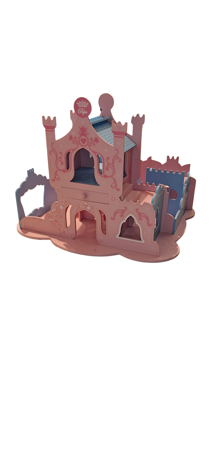 Papo – Château en bois rose et bleu avec balancçoire