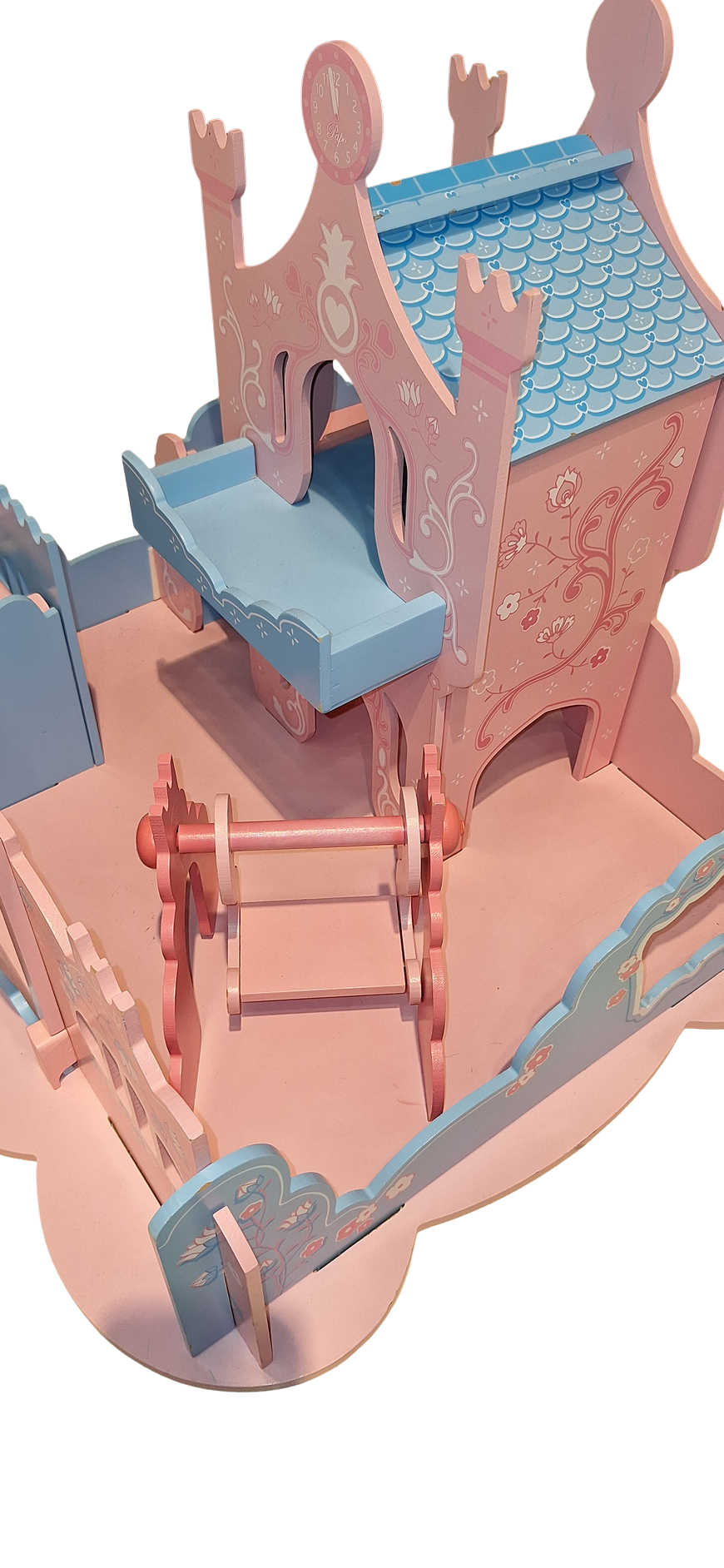 Papo – Château en bois rose et bleu avec balancçoire